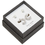Kate Spade You're A Gem Studs & Huggies Earrings Boxed Set in Cream/ Silver KA667