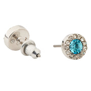 Side & Back View of Kate Spade You're A Gem Pave Halo Studs Earrings - Aqua Silver KL466