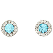 Front View of Kate Spade You're A Gem Pave Halo Studs Earrings - Aqua Silver KL466