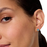 Model Wearing Kate Spade You're A Gem Pave Halo Studs Earrings - Aqua Silver KL466