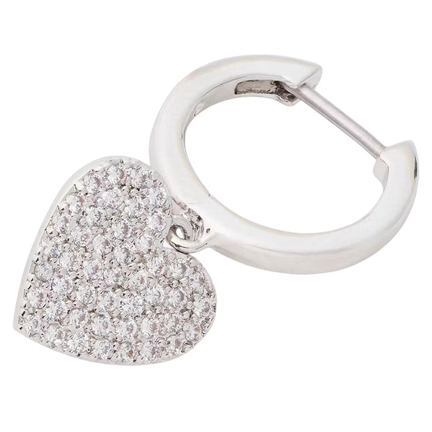 Closeup of Kate Spade Yours Truly Pave Heart Drop Earrings - Silver o0r00153