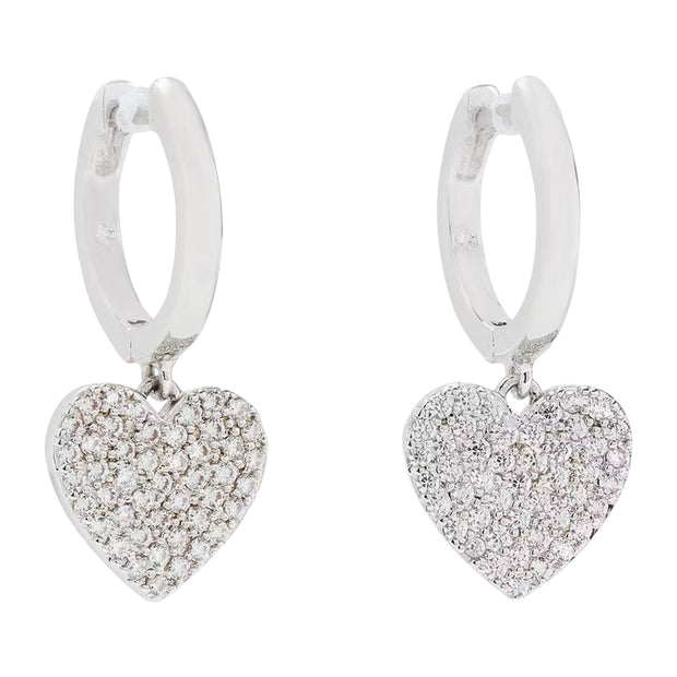 Front View of Kate Spade Yours Truly Pave Heart Drop Earrings - Silver o0r00153