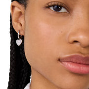 Model Wearing Kate Spade Yours Truly Pave Heart Drop Earrings - Silver o0r00153