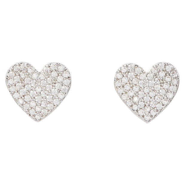 Front View of Kate Spade Yours Truly Pave Heart Studs Earrings - Silver O0R00154