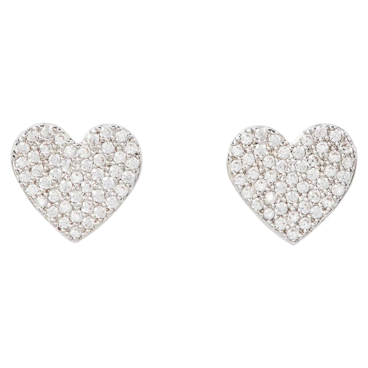 Front View of Kate Spade Yours Truly Pave Heart Studs Earrings - Silver O0R00154