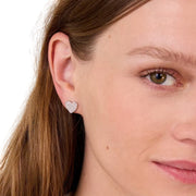 Model Wearing Kate Spade Yours Truly Pave Heart Studs Earrings - Silver O0R00154