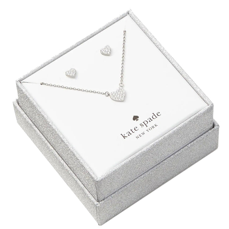 Kate Spade Yours Truly Pave Studs Earrings And Mini Pendant Necklace Set in Clear/ Silver o0R00112