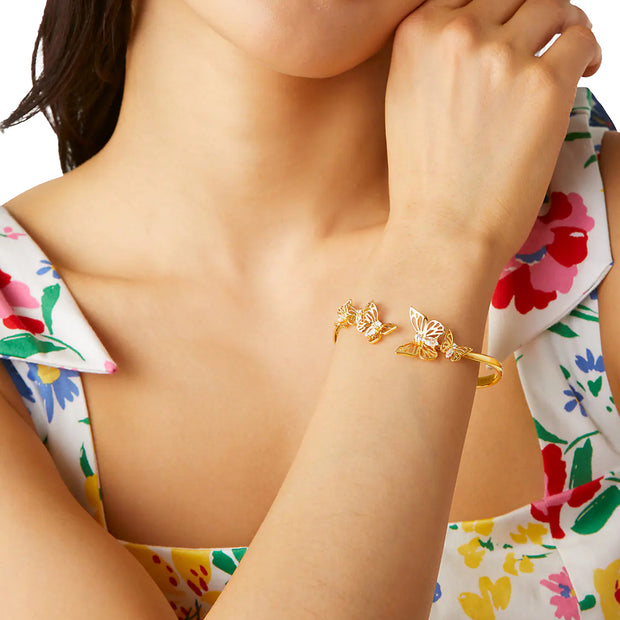 Kate Spade Gold Butterfly Cuff Bracelet in Clear/ Gold kc757