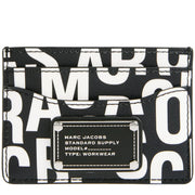 Front  View of Marc Jacobs Jumbled Logo Trademarc Card Case - Black/ White 4S4SMP008S02