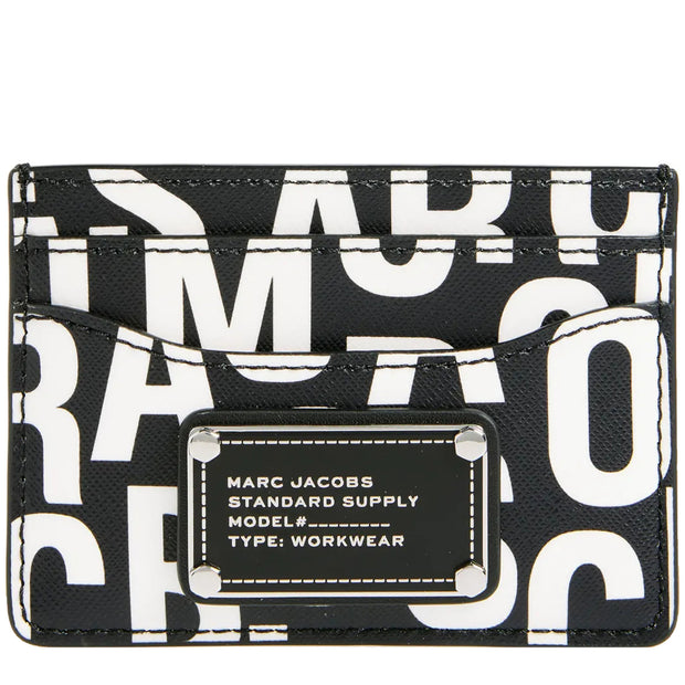 Front  View of Marc Jacobs Jumbled Logo Trademarc Card Case - Black/ White 4S4SMP008S02