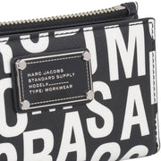 Closeup of Marc Jacobs Jumbled Logo Trademarc Medium Flat Wallet - Black/ White 4P4SMP027S02