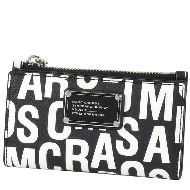 Front View of Marc Jacobs Jumbled Logo Trademarc Medium Flat Wallet - Black/ White 4P4SMP027S02