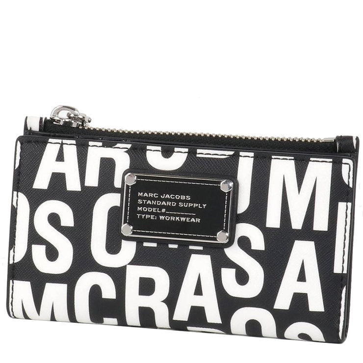 Front View of Marc Jacobs Jumbled Logo Trademarc Medium Flat Wallet - Black/ White 4P4SMP027S02