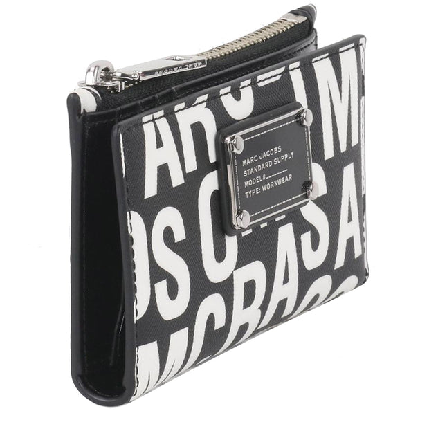 Side View of Marc Jacobs Jumbled Logo Trademarc Medium Flat Wallet - Black/ White 4P4SMP027S02