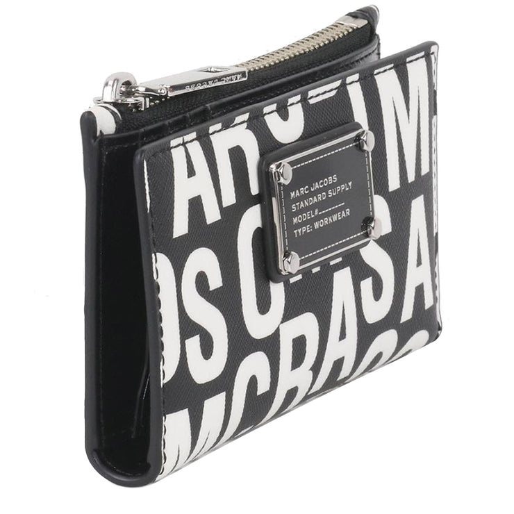 Side View of Marc Jacobs Jumbled Logo Trademarc Medium Flat Wallet - Black/ White 4P4SMP027S02