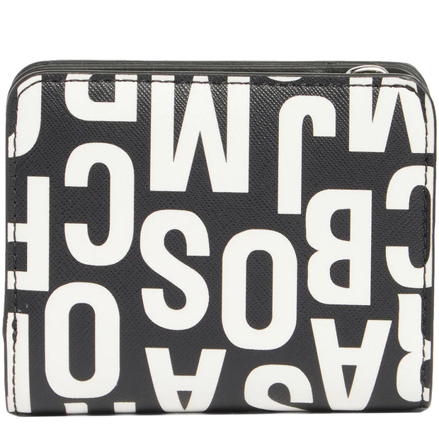 Back View of Marc Jacobs Jumbled Logo Trademarc Mini Compact Wallet - Black/ White 4S4SMP009S02