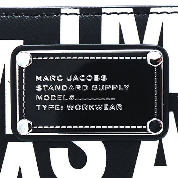 Closeup of Marc Jacobs Jumbled Logo Trademarc Mini Compact Wallet - Black/ White 4S4SMP009S02