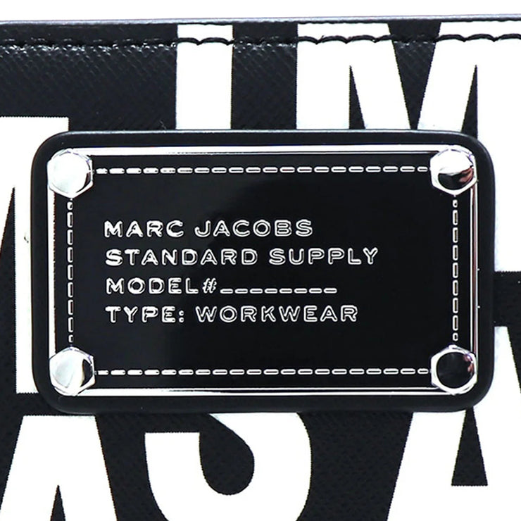 Closeup of Marc Jacobs Jumbled Logo Trademarc Mini Compact Wallet - Black/ White 4S4SMP009S02