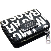 Marc Jacobs Jumbled Logo Trademarc Mini Compact Wallet - Black/ White 4S4SMP009S02 photographed lying flat