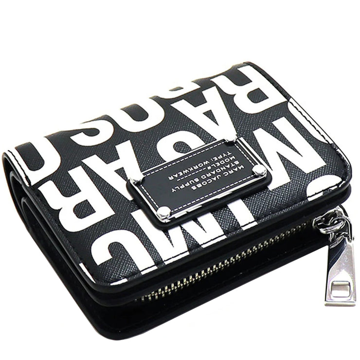 Marc Jacobs Jumbled Logo Trademarc Mini Compact Wallet - Black/ White 4S4SMP009S02 photographed lying flat