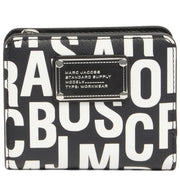 Front View of Marc Jacobs Jumbled Logo Trademarc Mini Compact Wallet - Black/ White 4S4SMP009S02