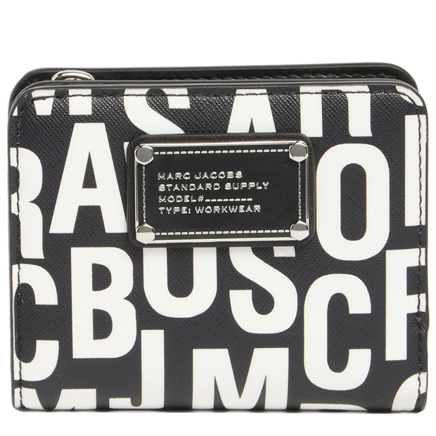 Front View of Marc Jacobs Jumbled Logo Trademarc Mini Compact Wallet - Black/ White 4S4SMP009S02