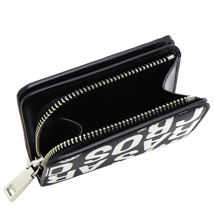 Closeup of Coin Compartment of Marc Jacobs Jumbled Logo Trademarc Mini Compact Wallet - Black/ White 4S4SMP009S02