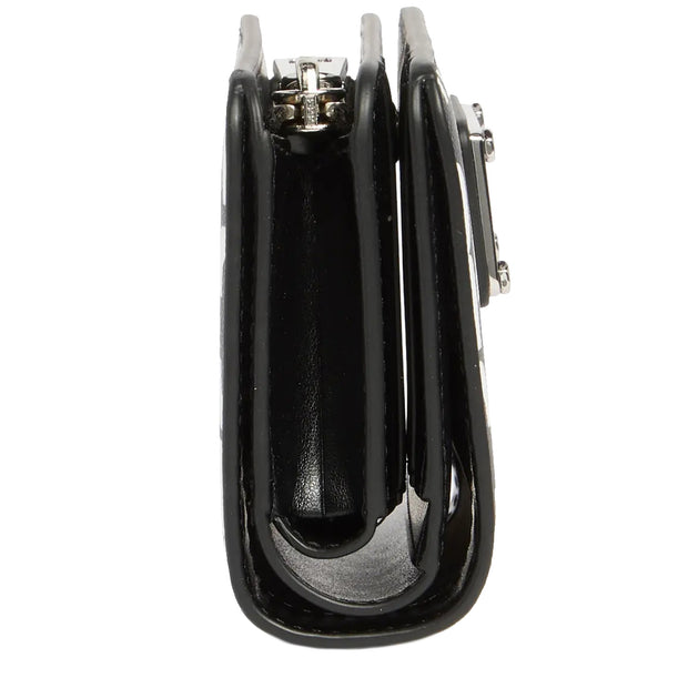 Side View of Marc Jacobs Jumbled Logo Trademarc Mini Compact Wallet - Black/ White 4S4SMP009S02
