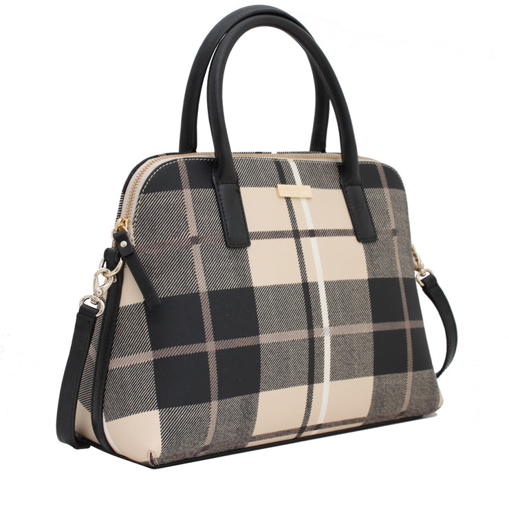 Kate Spade Grant Street Grainy Vinyl Small Rachelle Bag- Woodland Plaid Pumice