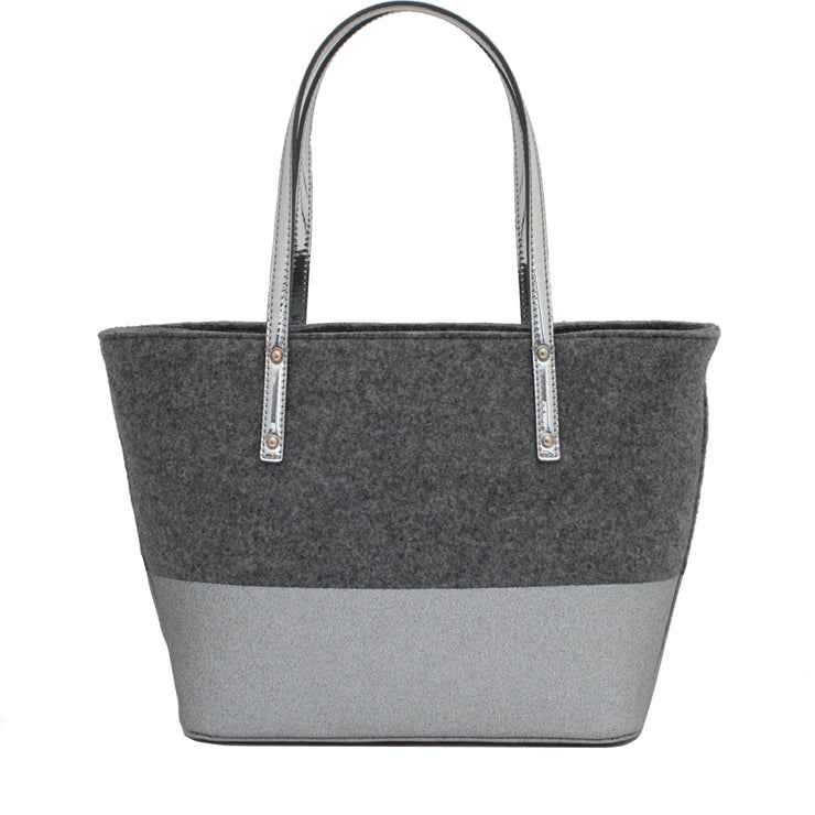 Kate Spade Frosted Felt Small Harmony Bag with Wristlet- Heather Grey- Silver