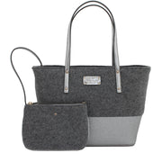 Kate Spade Frosted Felt Small Harmony Bag with Wristlet- Heather Grey- Silver