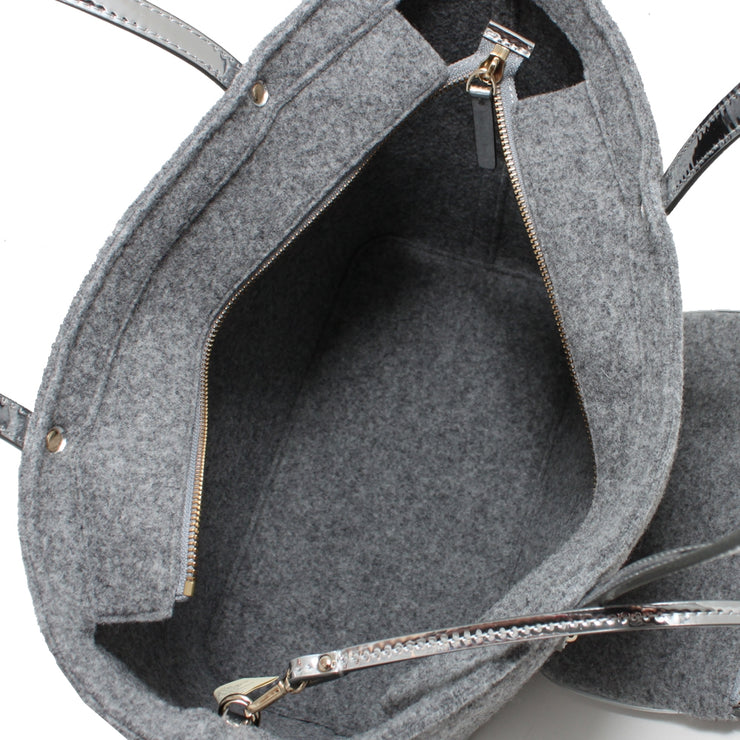 Kate Spade Frosted Felt Small Harmony Bag with Wristlet- Heather Grey- Silver