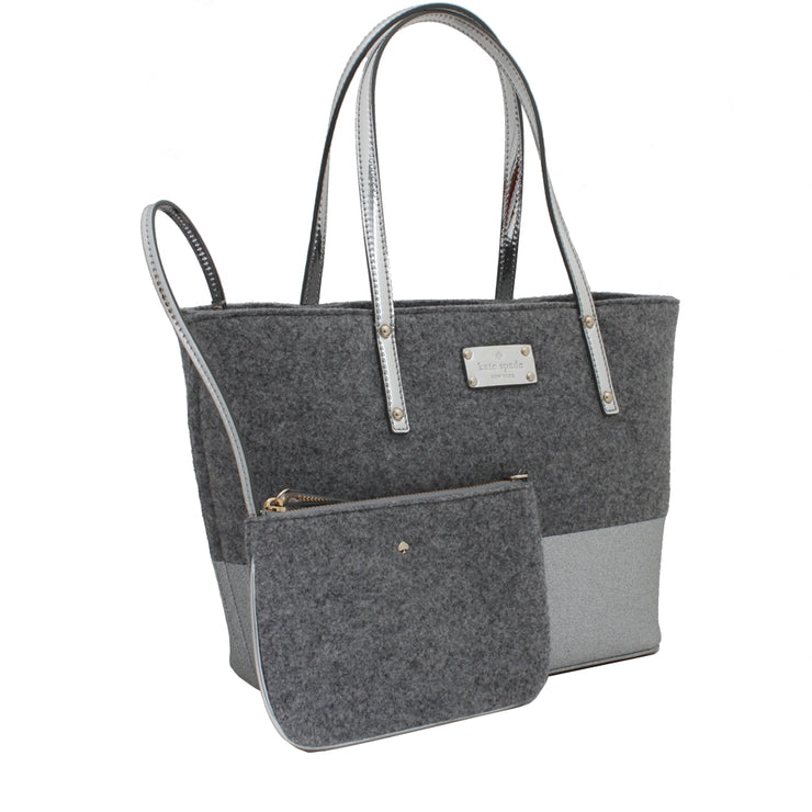 Kate Spade Frosted Felt Small Harmony Bag with Wristlet- Heather Grey- Silver