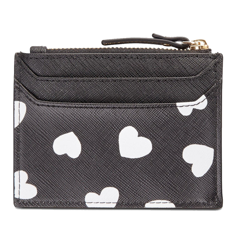 Kate Spade Cameron Street Hearts Lalena Coin Purse- Key- Card Holder- Black- Cream