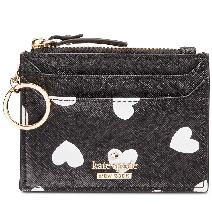 Kate Spade Cameron Street Hearts Lalena Coin Purse- Key- Card Holder- Black- Cream