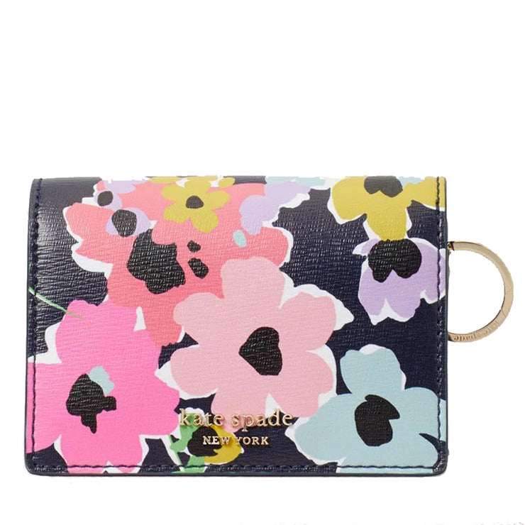 Kate Spade Sylvia Wildflower Bouquet Mini Keyring Wallet- Coin Purse- Key- Card Holder- Navy Multi