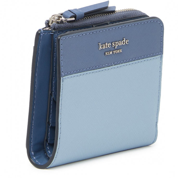 Kate Spade Cameron Small L-Zip Bifold Wallet- Blue Dawn/ Cyan Blue