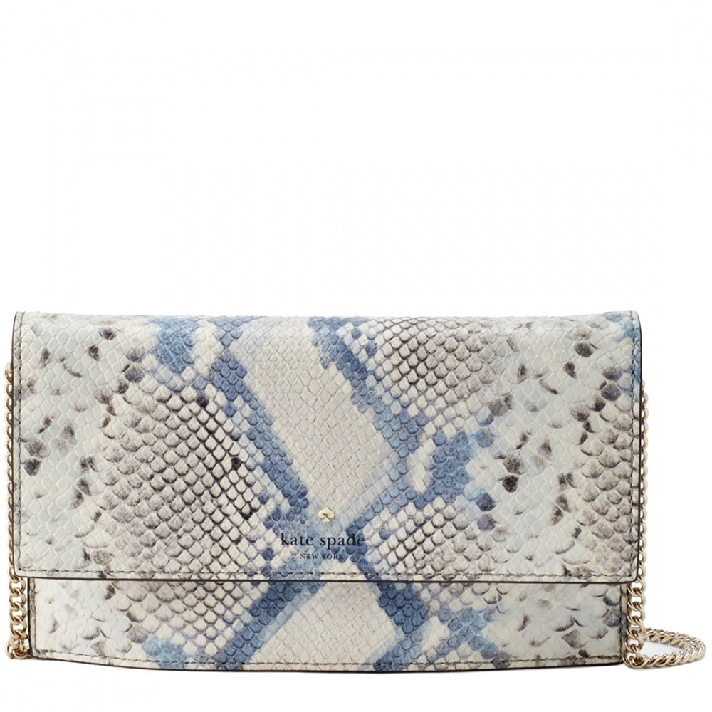 Kate Spade Hayes Street Snake-Embossed Brennan Clutch/ Shoulder/ Crossbody  Bag- Dark Indigo