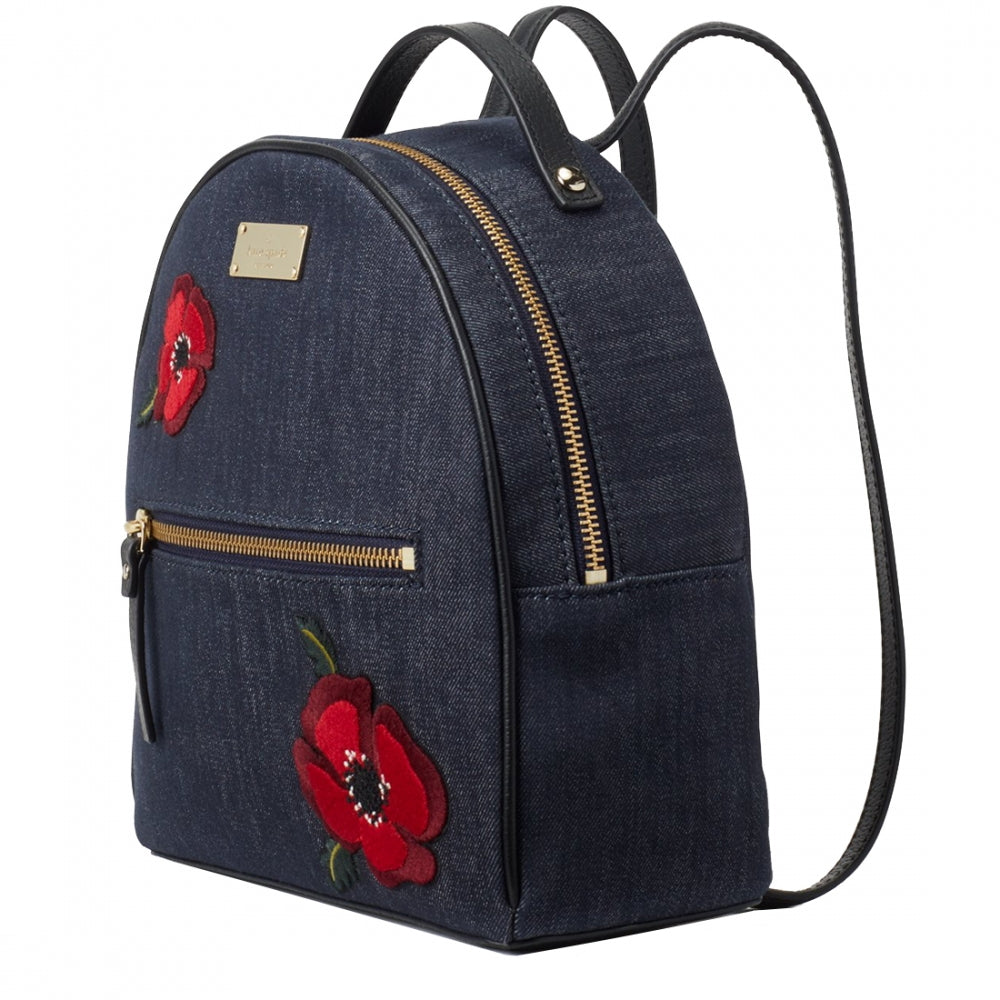 96. Kate Spade Poppy Sammi Mini Backpack Denim Floral Appliqué KATE SPADE GROVE STREET POPPY SAMMI DENIM BACKPACK MSRP $299  main image 3