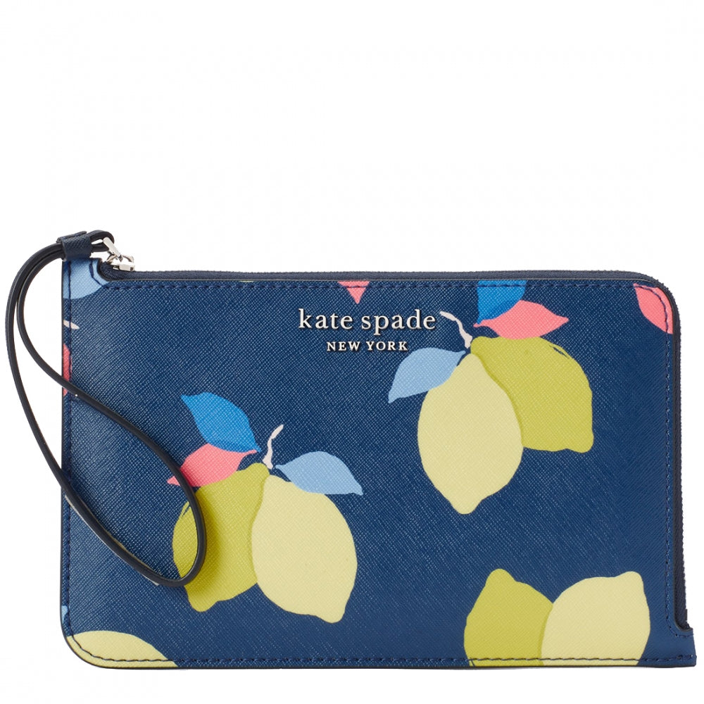 Kate Spade Cameron Lemon Zest Medium L-Zip Wristlet- River Blue Multi