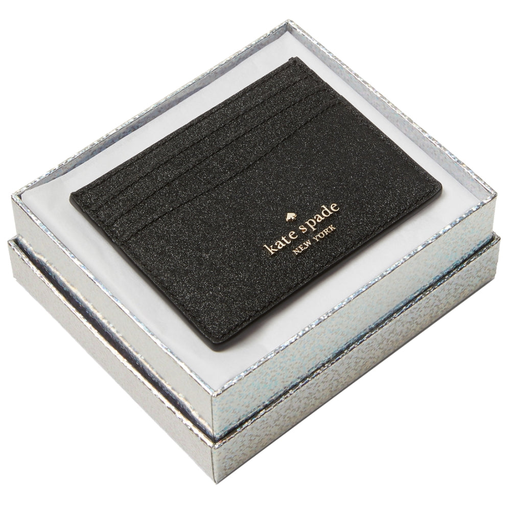 Kate Spade Lola Glitter Boxed Small Slim Card Holder in Black PinkOrchard