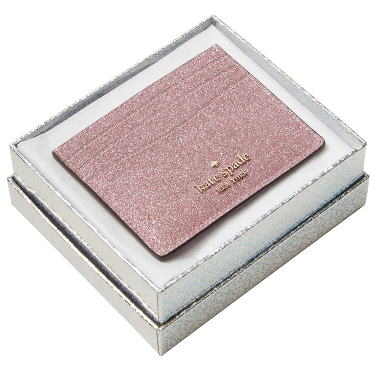 Kate Spade Lola Glitter Boxed Small Slim Card Holder in Rose Pink