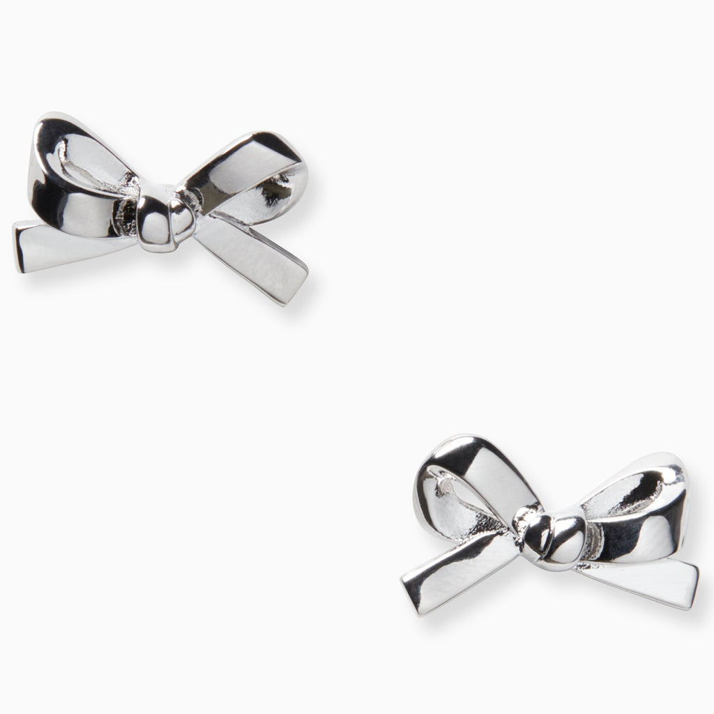 Ribbon Bow Earrings in 14K White Gold with CZ Accent and Screw-On Backs | Jewelry Vine
