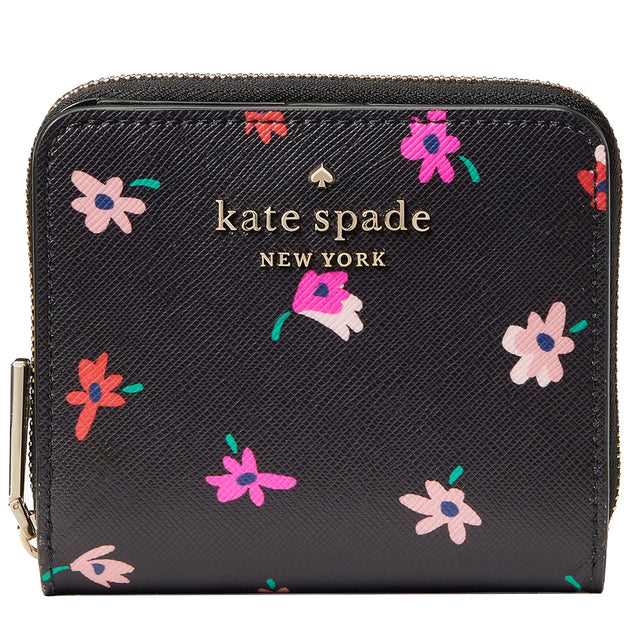 Kate Spade Staci Ditsy Buds Small Zip Around Wallet in Black Multi wlr