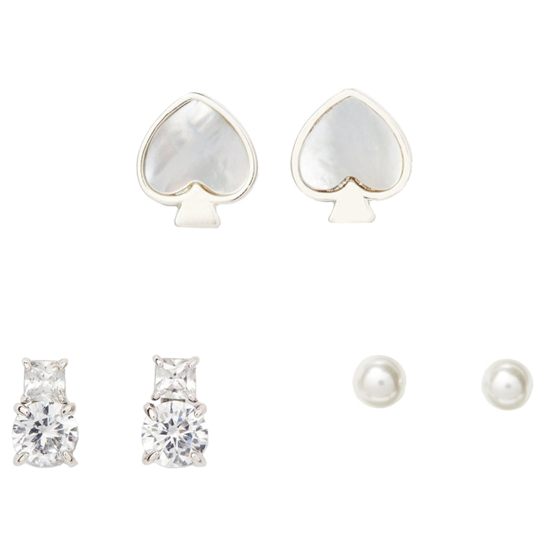 Kate Spade Signature Spade 3 Earrings Boxed Set in Silver