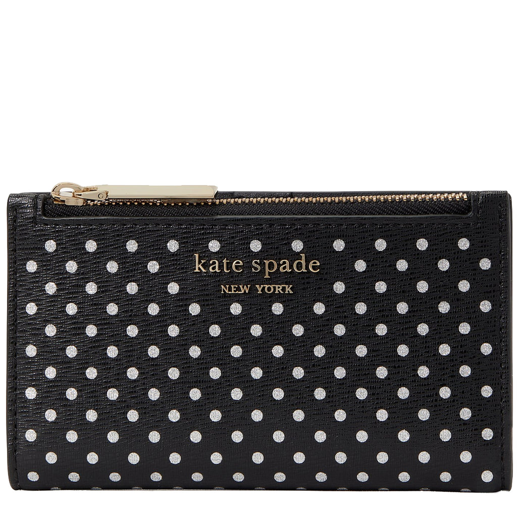 Kate Spade Spencer Metallic Dot Small Slim Bifold Wallet in Black