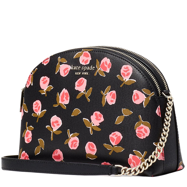 Kate Spade Spencer Ditsy Rose DoubleZip Dome Crossbody Bag in Black M