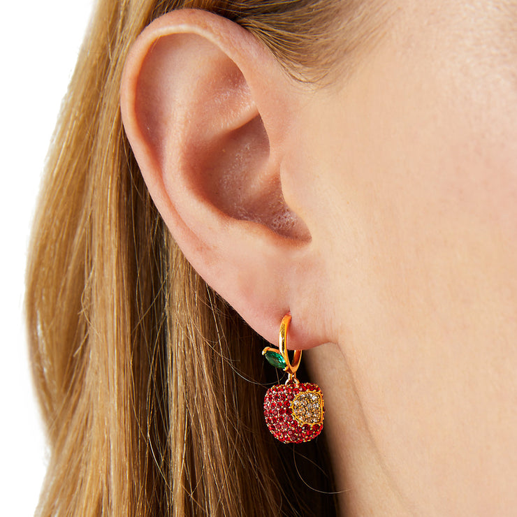Kate Spade Apple of My Eye Pave Huggies Earrings in Red Multi k9197