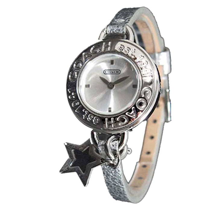 Coach Ladies' Silver Leather Strap Watch w Star Charm