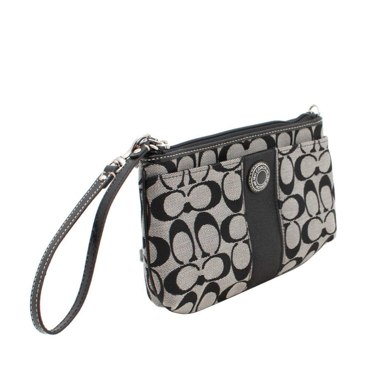 Coach Signature Stripe Large Wristlet- Black